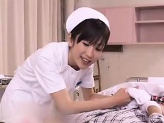 Lustful Japanese nurse with a cute smile rides a patient's 