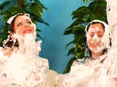 Bizzare shaving foam battle gets messy