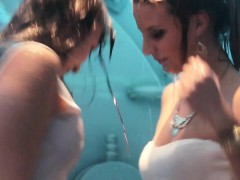 Wetlook girls dancing in the shower room 4