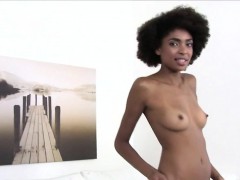 Slim ebony babe has interracial casting