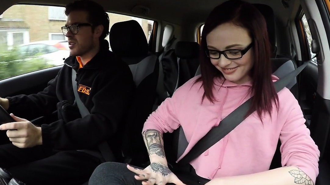 Nice ass redhead rides fake instructor in car