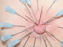 Squirting Saline by Nipple and Extreme Pierced Injection