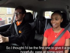 Fake driving instructor bangs natural busty ebony