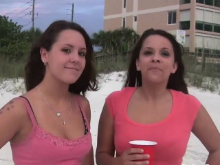Hot babes flash boobies at the beach