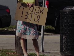 Stranded teen blows cock in parking lot POV