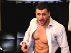 Muscle meet suit jacket and cum on self