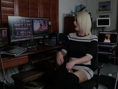 Busty trap jerking cock until cumming