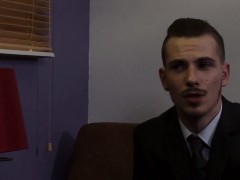 Assfucked British office hunk wanks milky cum