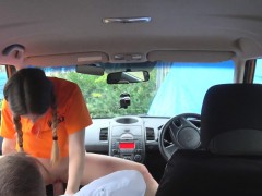 Huge tits teen banging examiner in car