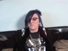 Alternative tgirl wanks solo on casting couch