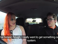 Fake Driving School Tattooed redhead craves a big cock