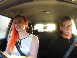 Fake Driving School Tattooed Redhead Craves a Big Cock