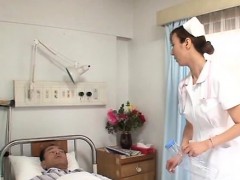 Oriental nurse deals extra big penis betwixt the lips