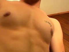 Skinny Alexxx jerking his big dick and cumming on himself.