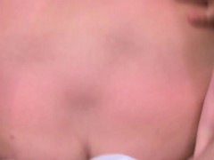 Busty  ginger tranny jizzed after riding cock