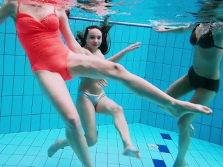 Three Hot Horny Girls Swim Together...