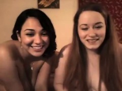 Blonde lesbian licking brunette babe