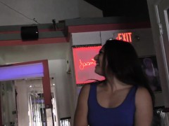 Petite teen gobbles cock