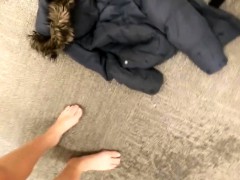 Nasty chick squirting in the public dressing room