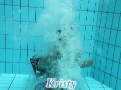 Kristy in a see through dress underwater