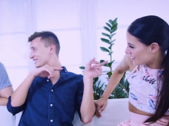 Twink stepbrothers sharing big cocks and a pretty girlfriend