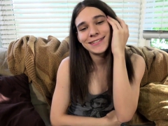 Gorgeous 18yo tgirl facialized at casting