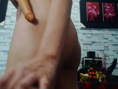 Horny Shemale Masturbates and Fucks Her Ass