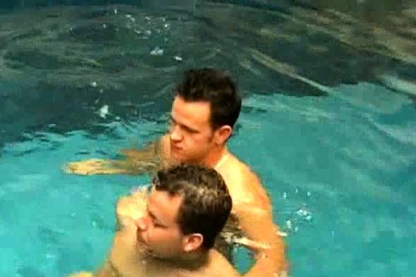 Hot dude gets blowjob by the pool and fucks bareback