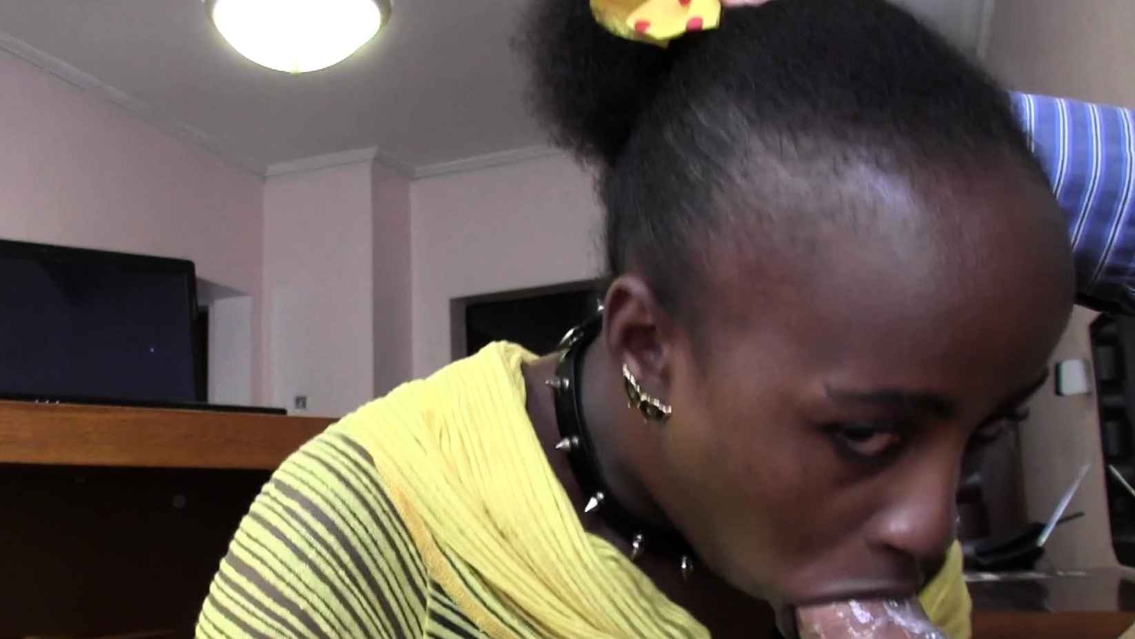 Skinny African Amateur Gives Very Messy Blowjob