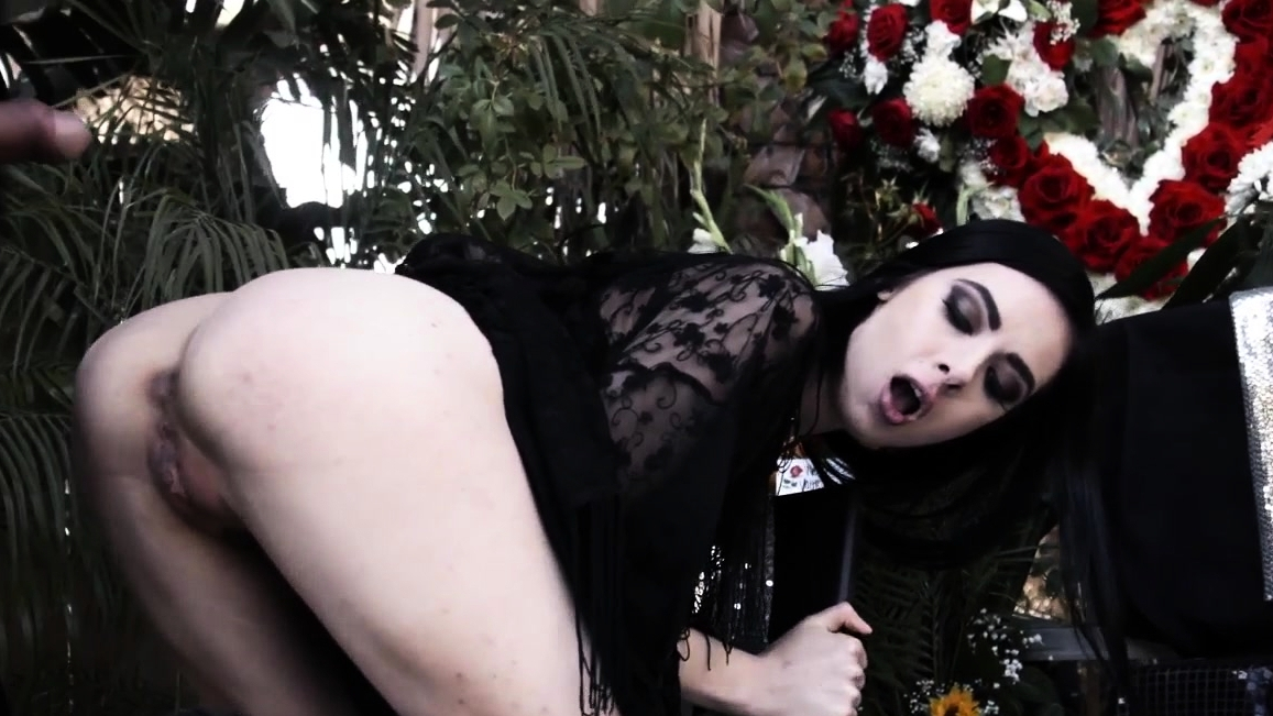 Pale goth banged on grave