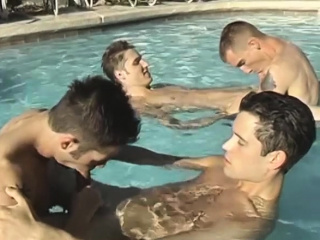 Four Twinks Get Together To Suck Dick In The Pool...