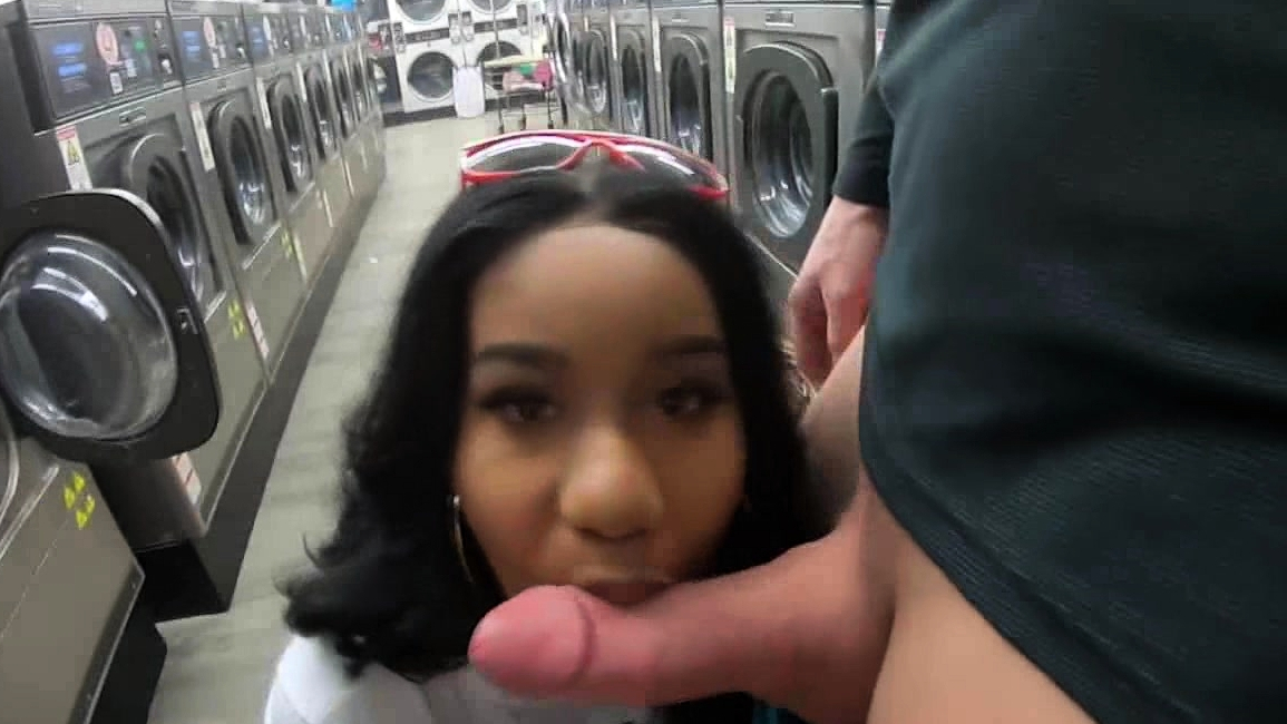 Busty black fucked hard at public launderette