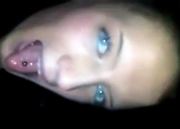 Blue eyes showing and swallowing cum