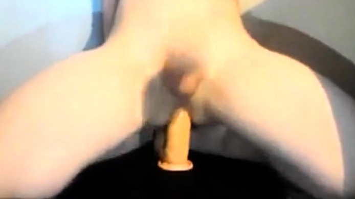 German young boy with very big cock rides big thick dildo an