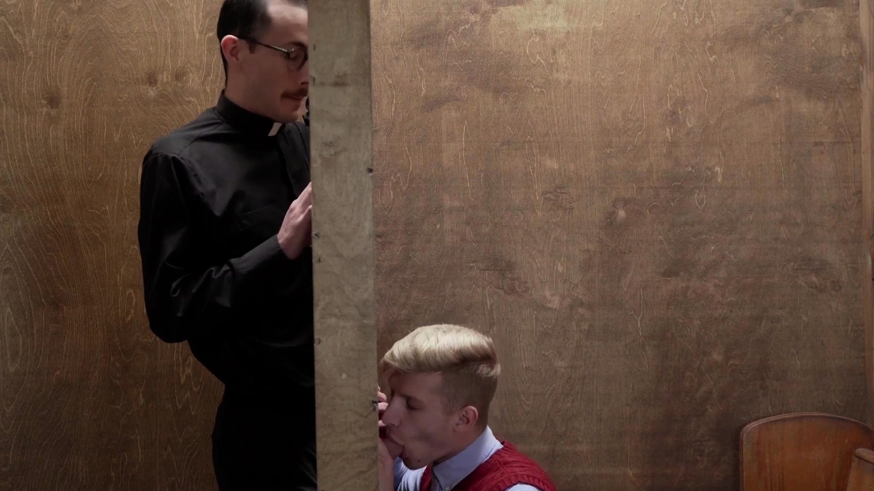 Priest lets twink touch his hard cock during confession