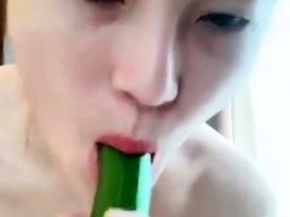 Asian Girl Put Cucumber In Pussy
