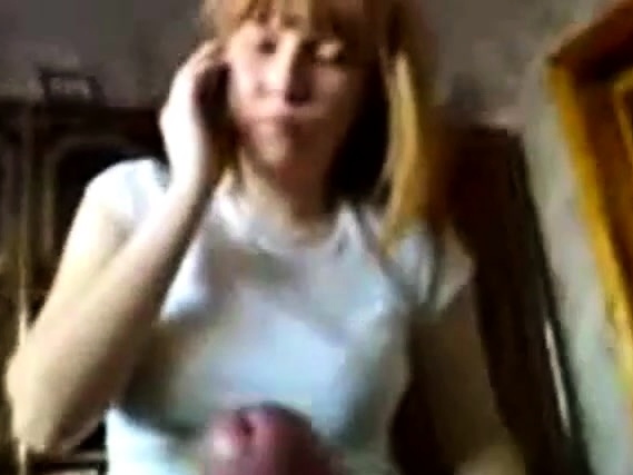 Blowjob and handjob by Redhead Russian Teen while on phone