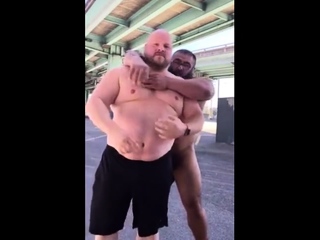 Master and his hubby after their workout in the parking lot.