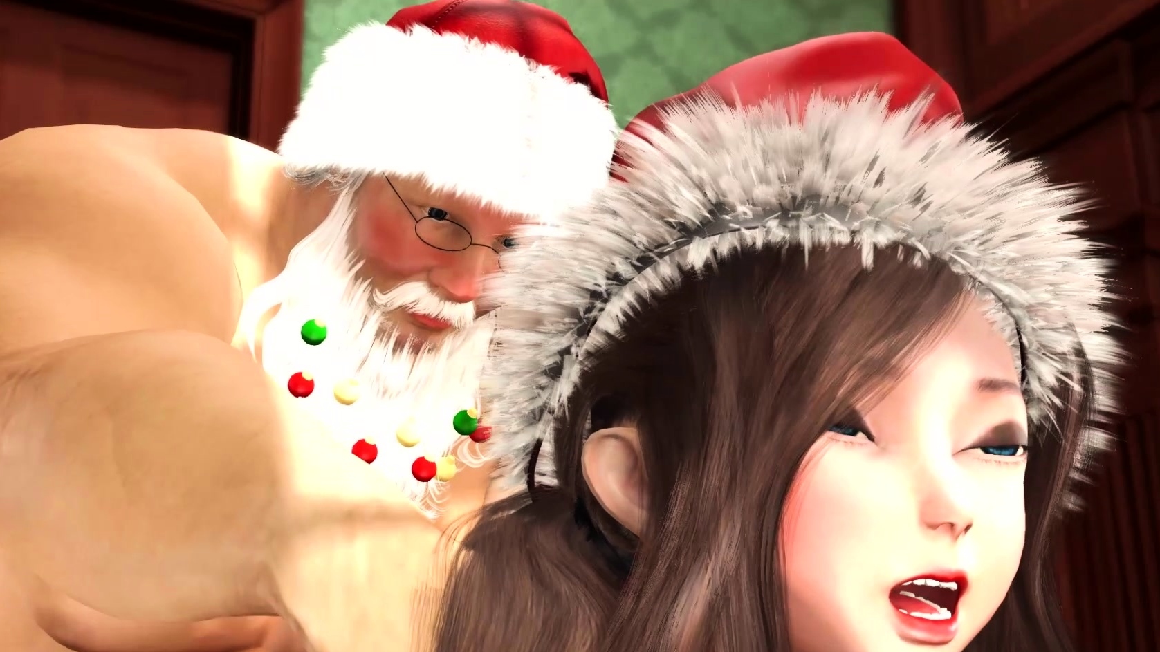 Santa Claus plays with a Super Cute Nerdy Girl