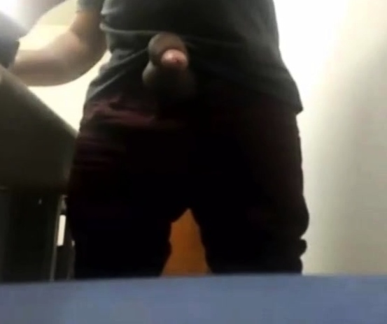 MILKING HIS BIG UNCUT BRAZILIAN DONKEY DICK AT WORK