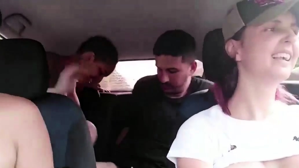 Slutty Latinas crowded car sex while driving