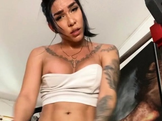 Big Tits Tranny Strokes Her Big Cock