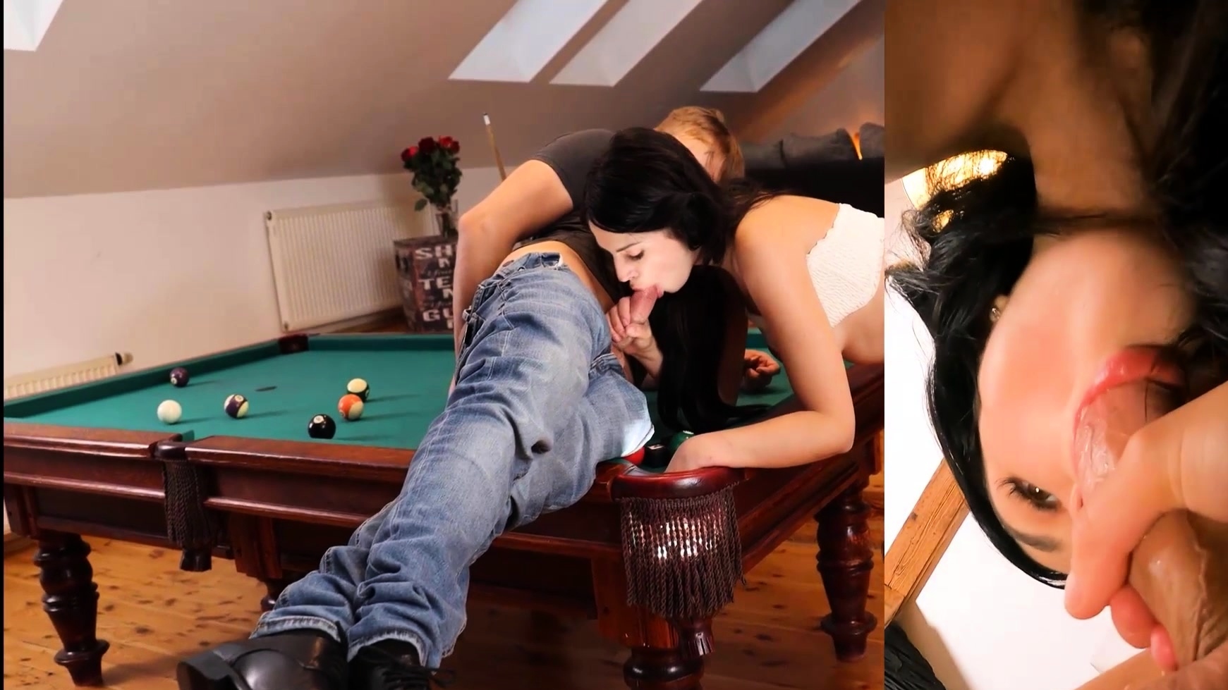 STUCK4K. Brunette doesnt know that pool game