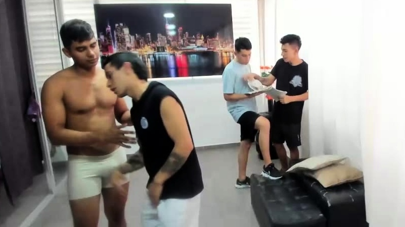 Amazing hot gay group sex scene in a warehouse