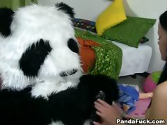 Passionate sex with a toy panda