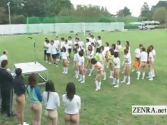 Subtitled bottomless outdoor Japan schoolgirls assembly