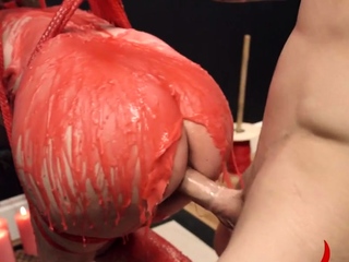 Sizzling wax and anal for babe