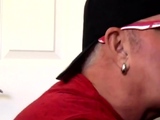 BJ gloryhole DILF sucks gives greedy BJ
