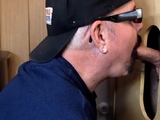 Gloryhole mature gay sucks dick at home