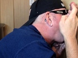 Cocksucking gloryhole DILF wakes up cock